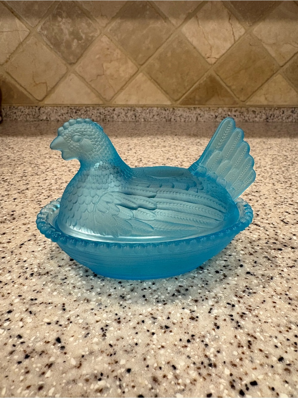 Blue Glass Chicken on a Nest